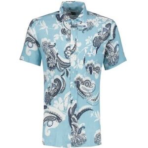 NWOT - Etro Light Blue Paisley Linen Button Down Shirt - Size L